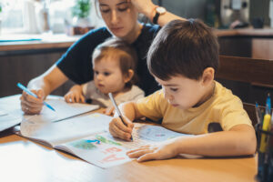 Mother with two children.